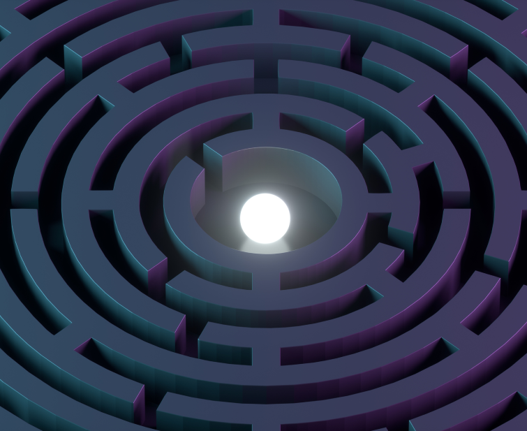 Circular maze with a shining orb in the centre