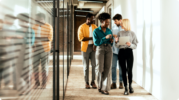 Business people talking in a corridor